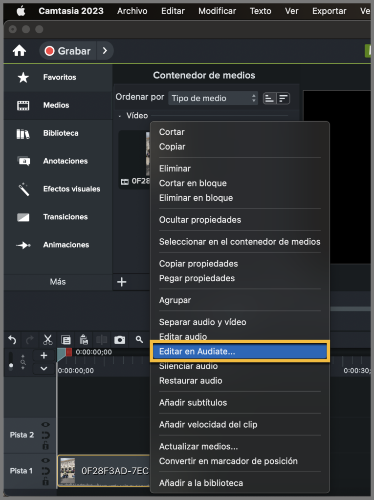 Extraer audio de un video con Camtasia.