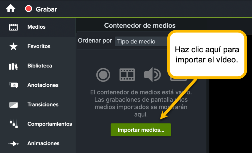 Importar un video en Camtasia para quitar el fondo