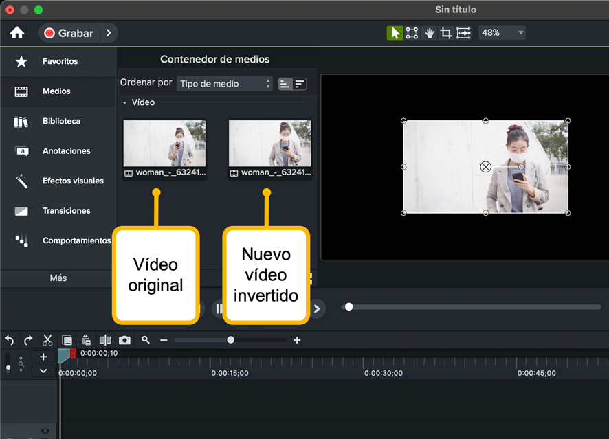 Camtasia para un vídeo en reversa