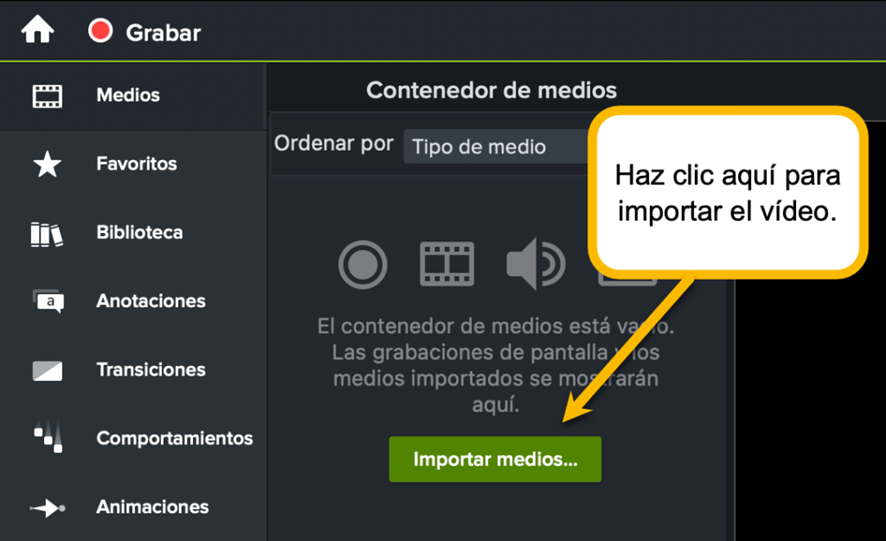 Paso 1 para invertir un vídeo con Camtasia