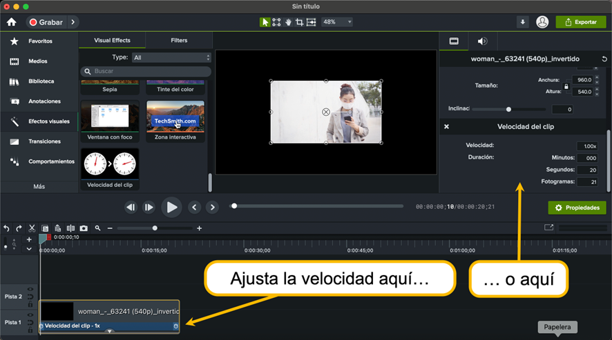 Invertir un vídeo, paso 4 con Camtasia