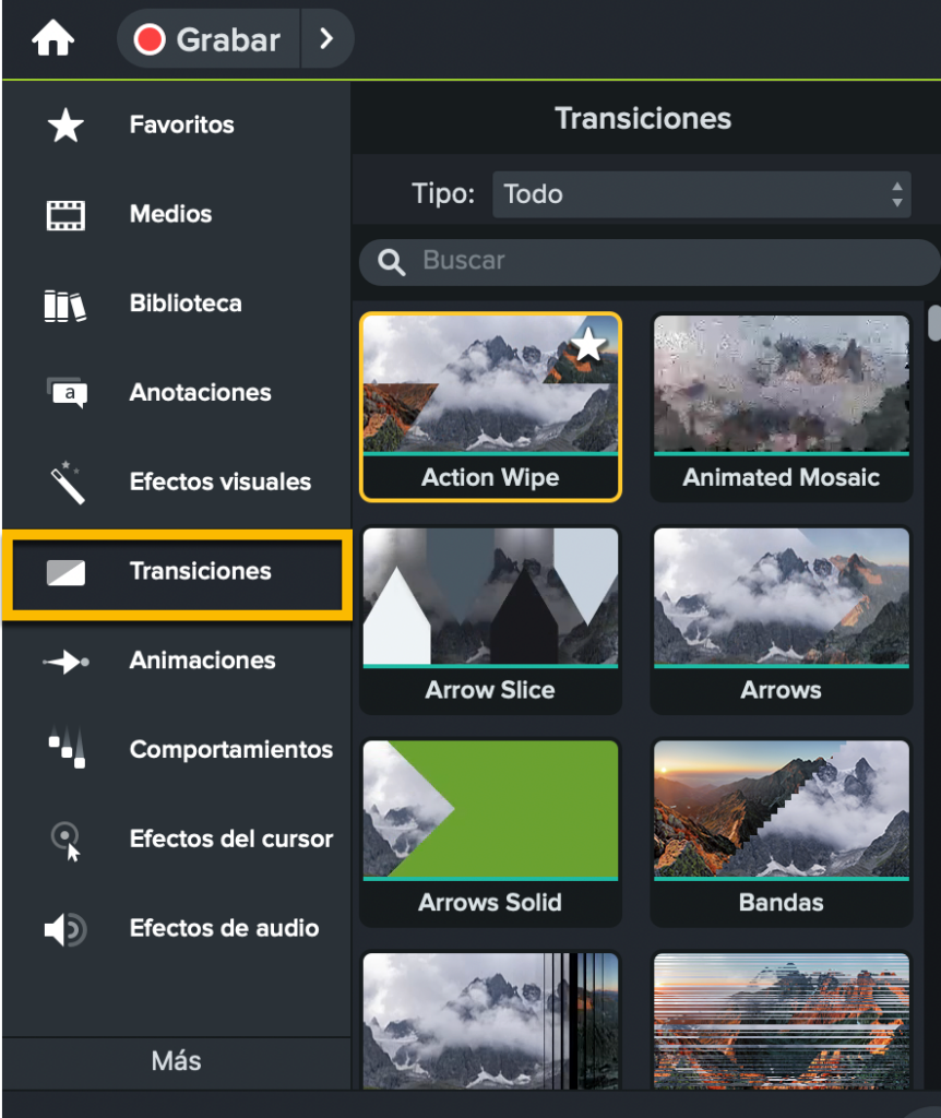 Anadir transiciones en Camtasia