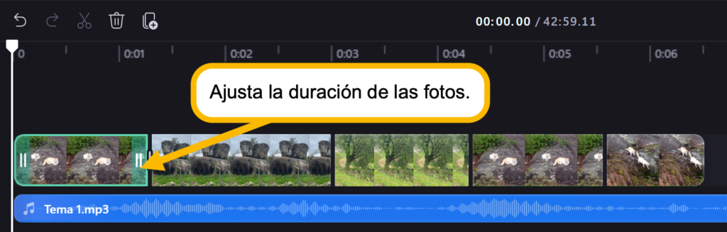 Clipchamp : ajustar duracion de las fotos