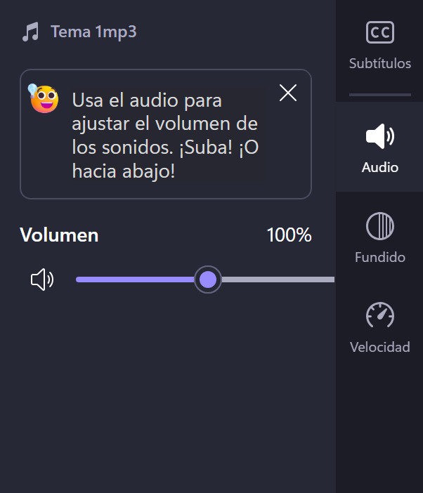 Clipchamp : ajustar el volumen de la musica