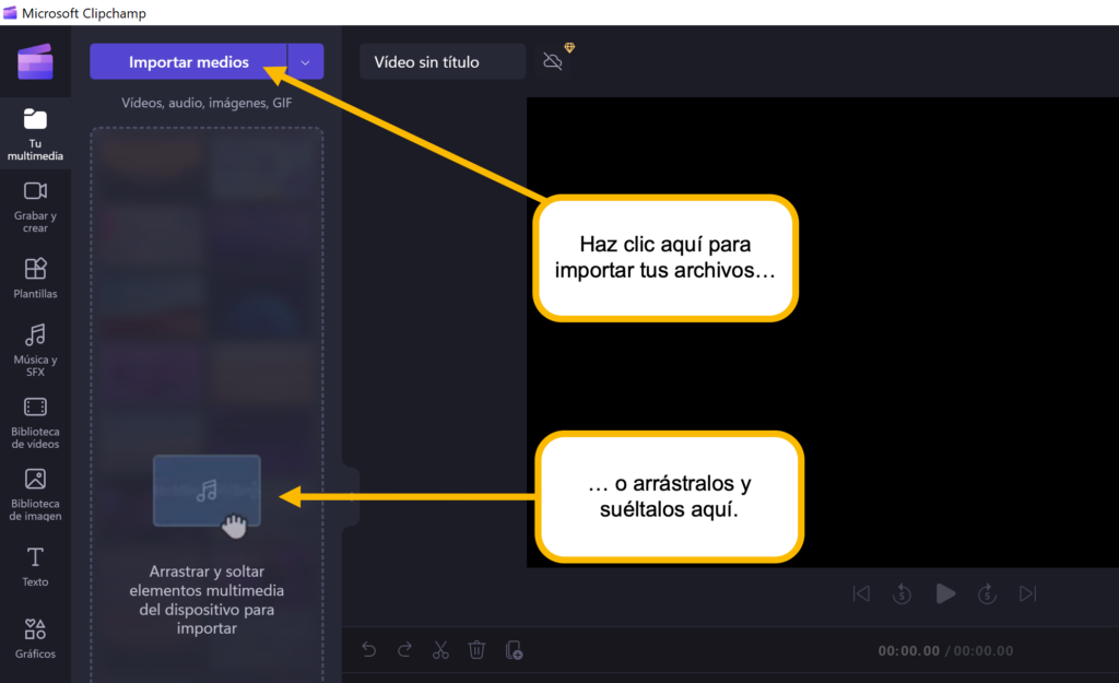 Clipchamp : importar fotos y musica