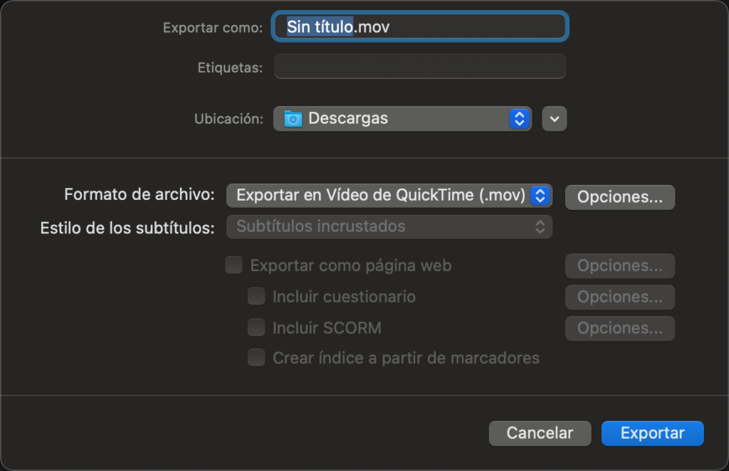 Configurar el exportacion del video con Camtasia