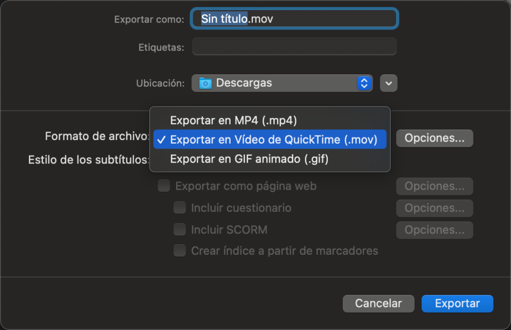Exportar video para la comprimir con Camstasia en Mac