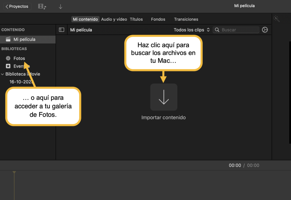 iMovie : importar las fotos