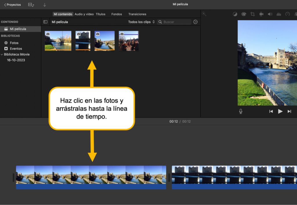 iMovie : organizar las fotos