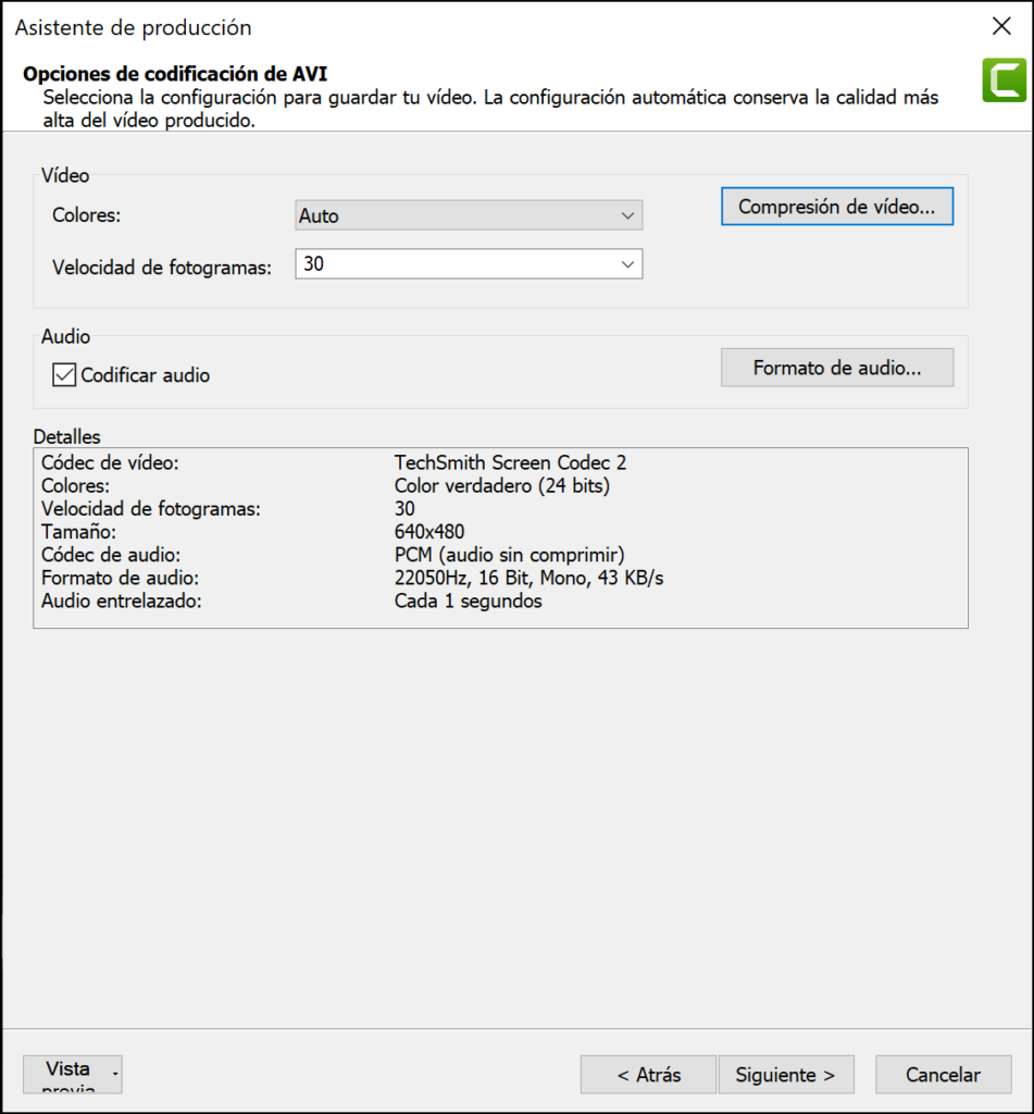 Parametros de exportacion para comprimir videos con Camtasia en Windows