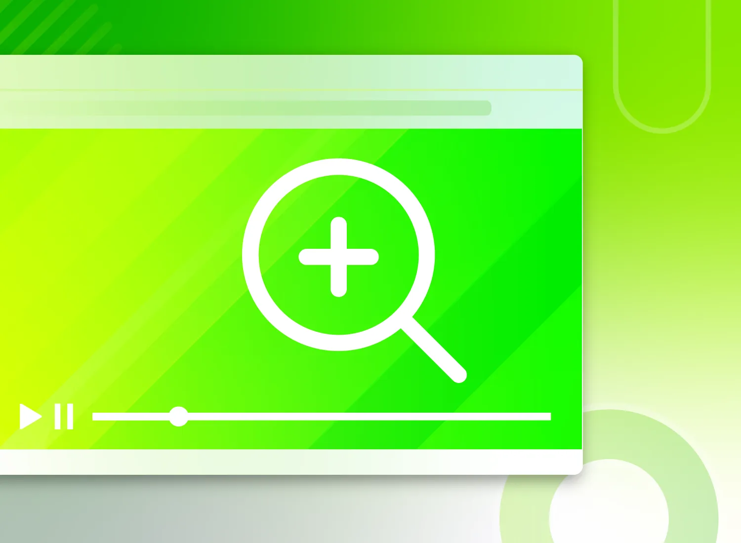 Green computer screen with magnifying glass with a plus sign.