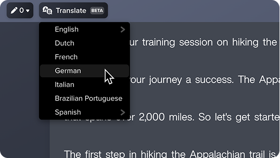 Screenshot of the automatic script translation option within Audiate