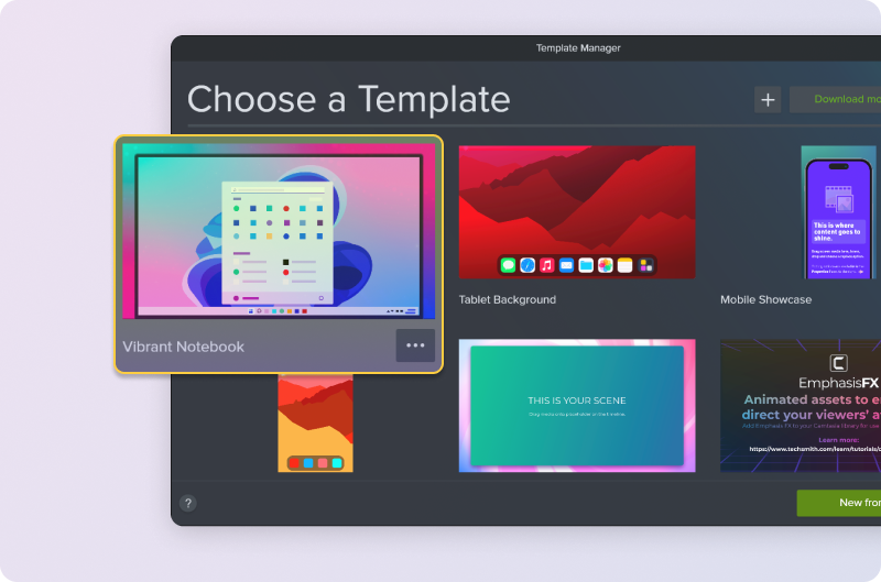 Template options in Camtasia