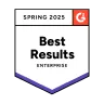 An Award from G2 for Camtasia labeled "Best Results Enterprise"