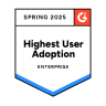 An Award from G2 for Camtasia labeled "Highest User Adoption Enterprise"